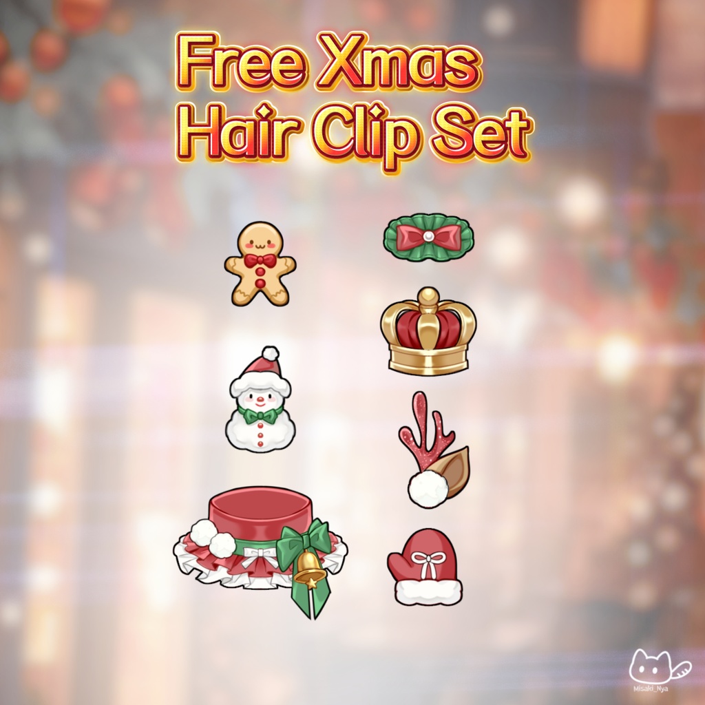✦Xmas Free Assets✦🎄無料 · クリスマスヘアクリップセット/Hair Clip Set 💝VTuber向け/【VTS】配信用素材/クリスマス