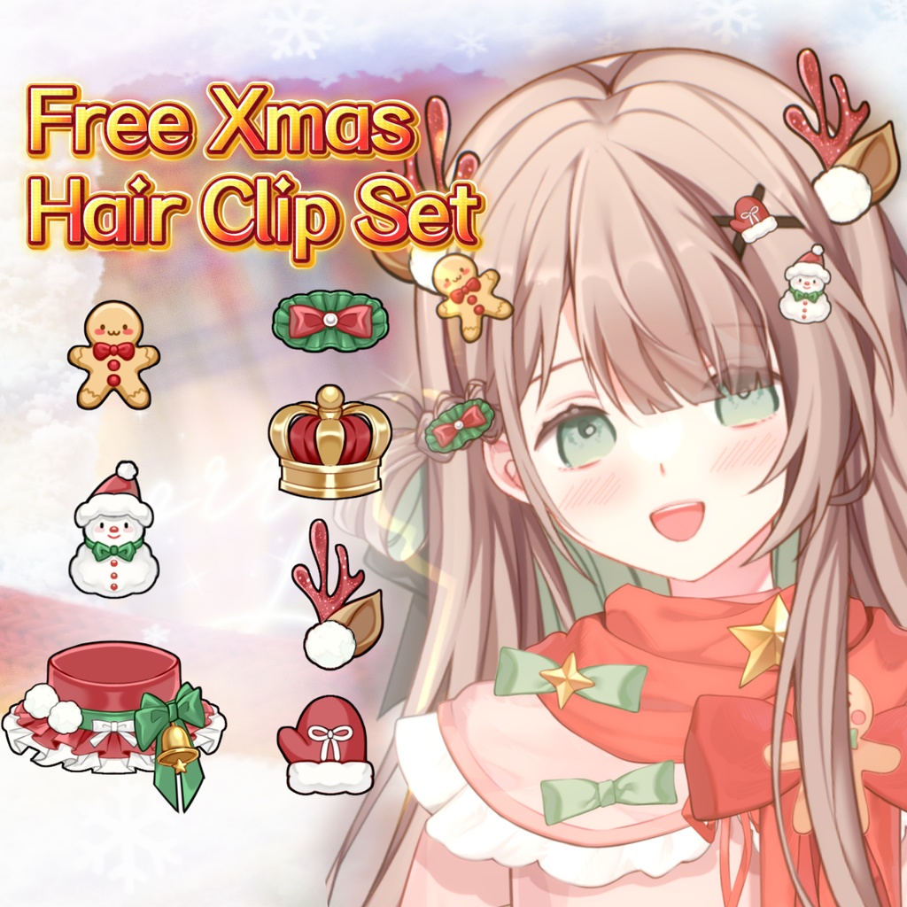 ✦Xmas Free Assets✦🎄無料 · クリスマスヘアクリップセット/Hair Clip Set 💝VTuber向け/【VTS】配信用素材/クリスマス 