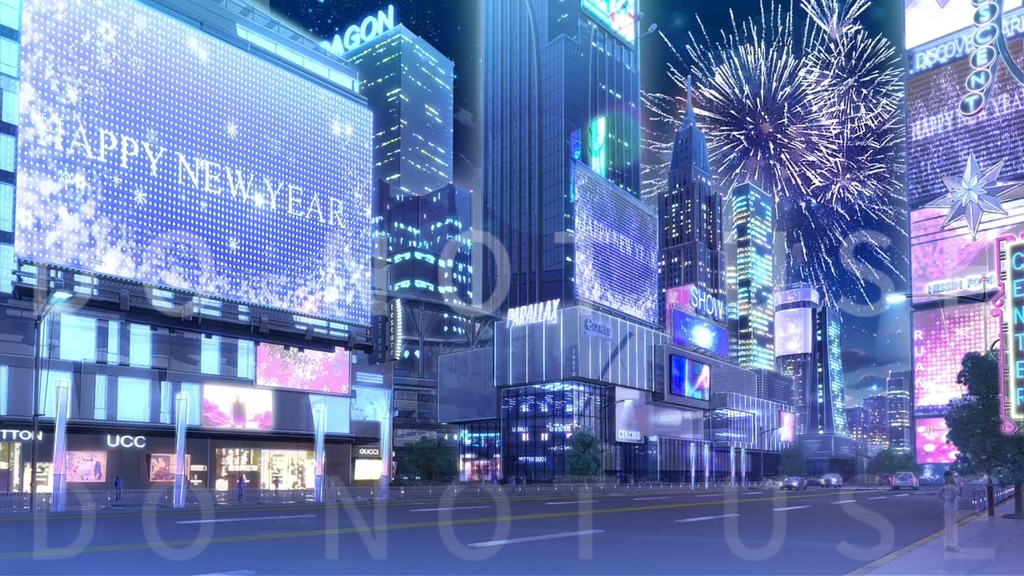 動く背景|New Year's Eve🎇LED 画面カスタマイズ可🌃今夜だけの花火を、一緒に♡/ Overlay/正月/街景/雰囲気/新年/冬/配信用背景/VTuber向け/動画素材/配信部屋/日常街道/生活感