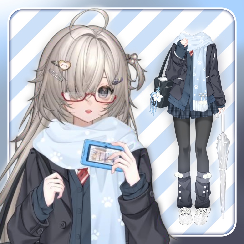 「Outfit Assets」|💼冬JK 制服🌨️未明天気・2 カラー🩵 |新年&日常&正月|VTuber向け|Live2d付き|【VTS】配信用素材/Live2D衣装アクセサリー