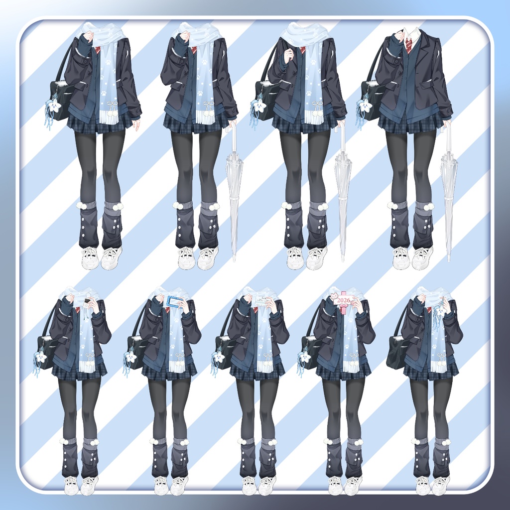 「Outfit Assets」|💼冬JK 制服🌨️未明天気・2 カラー🩵 |新年&日常&正月|VTuber向け|Live2d付き|【VTS】配信用素材/Live2D衣装アクセサリー