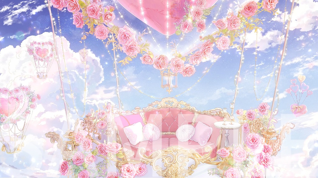 動く背景|Valentine's Day💐搭乗可能な熱気球背景☁️Fly me to the moon🌙/ 空中飛行/Overlay/バレンタイン/雰囲気/0214/配信用背景/VTuber向け/動画素材/配信部屋/日常/生活感