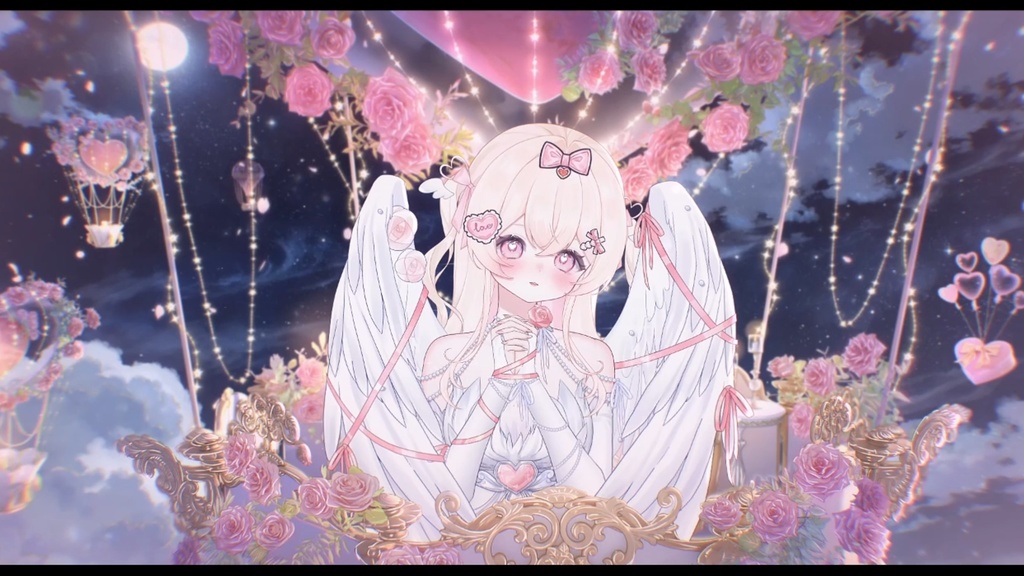 動く背景|Valentine's Day💐搭乗可能な熱気球背景☁️Fly me to the moon🌙/ 空中飛行/Overlay/バレンタイン/雰囲気/0214/配信用背景/VTuber向け/動画素材/配信部屋/日常/生活感