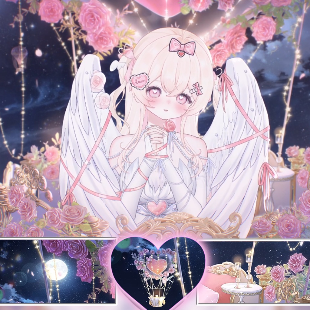 動く背景|Valentine's Day💐搭乗可能な熱気球背景☁️Fly me to the moon🌙/ 空中飛行/Overlay/バレンタイン/雰囲気/0214/配信用背景/VTuber向け/動画素材/配信部屋/日常/生活感
