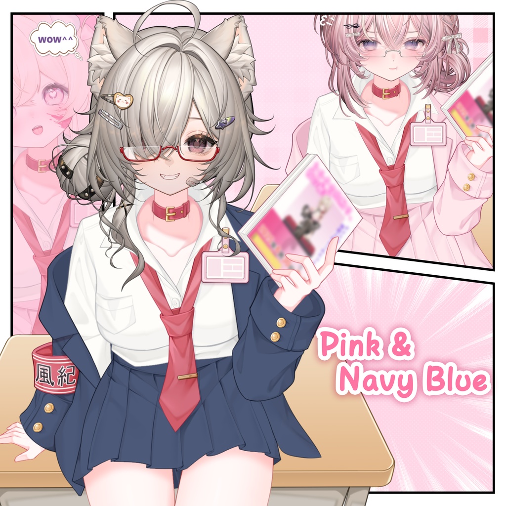 特価は03.27まで「Outfit Assets」マンガ風 x 風紀委員📋🔍| JK 制服スーツ /学園風 /2 カラー|少女漫画|VTuber向け|Live2d付き|【VTS】配信用素材/Live2D衣装アクセサリー