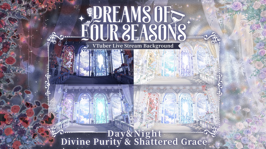動く背景|☁️♱☽四時夢境☾♱⏳|四季の窓|中世幻想風|動く背景素材/配信用背景/VTuber向け/動画素材/配信部屋/天使と悪魔/雰囲気/神聖/地獄