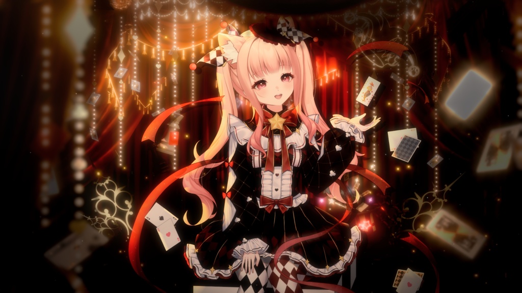 動く背景|🎭緋色の嘘つきカーニバル❤️🖤/ 暗黒華麗/愚者/チェス盤舞台/Overlay/雰囲気/配信用背景/VTuber向け/動画素材/配信部屋/April Fools'Day/エイプリルフール