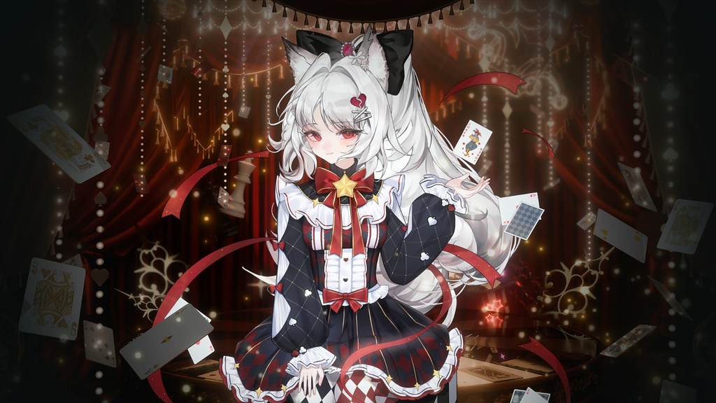 「Outfit Assets」VTuber向け|■🔴■ 赤 × 黒・Red x Black|Full-body /狂気の道化師洋装|カードめくり&水晶球魔法アニメ付き|Live2d付き|エイプリルフール|【VTS】配信用素材/Live2D衣装アクセサリー