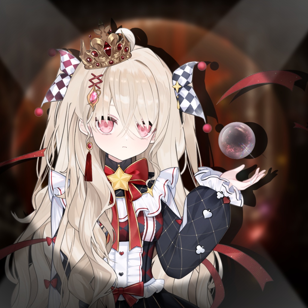 「Outfit Assets」VTuber向け|■🔴■ 赤 × 黒・Red x Black|Full-body /狂気の道化師洋装|カードめくり&水晶球魔法アニメ付き|Live2d付き|エイプリルフール|【VTS】配信用素材/Live2D衣装アクセサリー