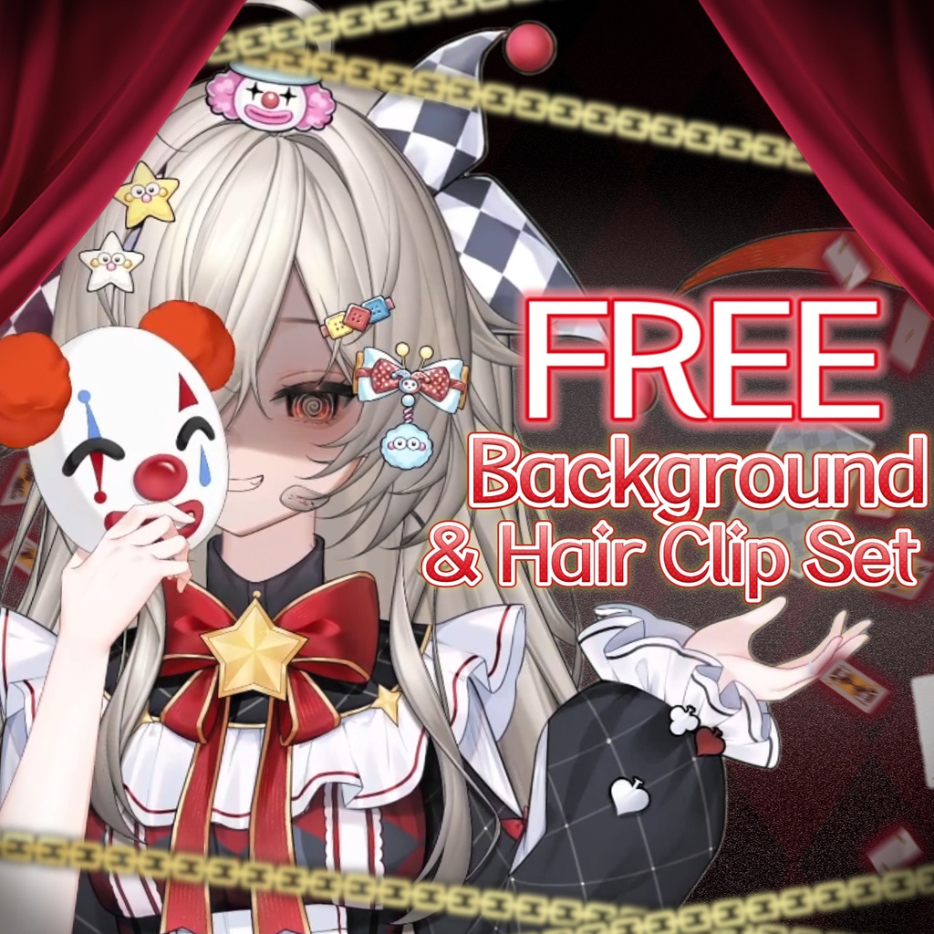 ✦Free Assets✦🎪無料 · April Fools' Day 🪄背景+ヘアクリップセット/Background + Hair Clip Set。VTuber向け/【VTS】配信用素材/ピエロ / マスク