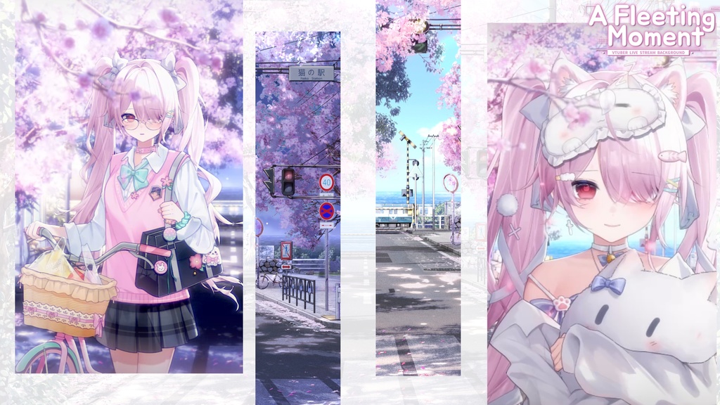 動く背景|柔らかくさわやか❀𓆩瞬き🎐さわやか桜の遊歩道/ 昼&夜/Overlay/桜の季節 /雰囲気/夏/配信用背景/VTuber向け/動画素材/配信部屋/日常/生活感/春/都市街道/アニメシーン/電車/海辺/都市/駅/街/海沿い/Train