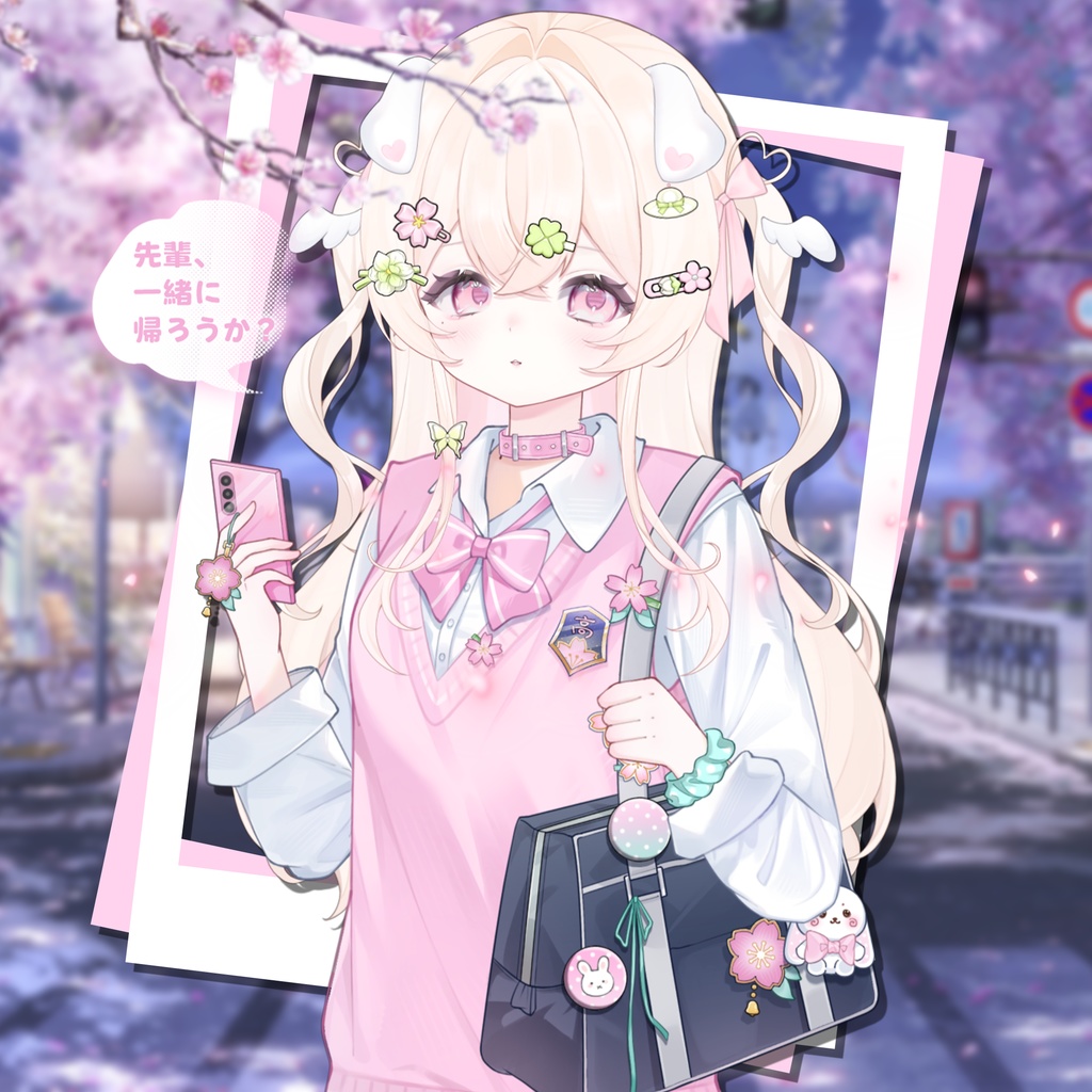 「Outfit Assets」VTuber向け| 🚲自転車 × 桜色日常 JK 制服💼乙女どもよ。|青春文学純愛感|自転車を押すモーションを含む|Live2d付き|春夏制服|【VTS】配信用素材/Live2D衣装アクセサリー