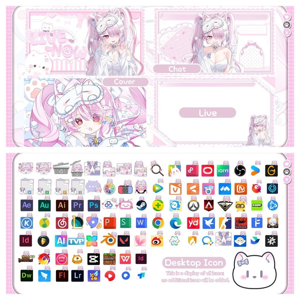 【Live2D Model/live2dモデル】苺ねこ🍓Ichigo Neko🐾|汎用モデル|Chibi/Q版切替|4髪型|10 Motions|60+ Toggles|Ghost Pet👻Generic Model|Pre-made