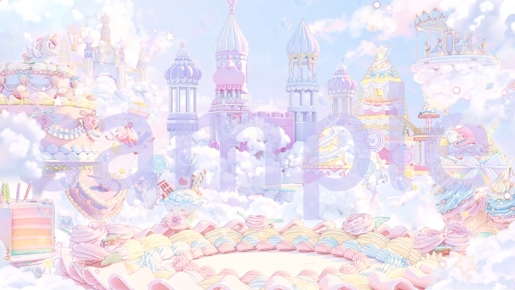 動く背景|Sweet Parade ☁️🏰 銀河パレードの祝祭背景 /誕生日配信 / 記念日配信 / イベント配信 / 昼夜差分 / ユニコーン / ケーキテーブル / ループスクロール / VTuber向け配信素材/雰囲気/動画素材/配信部屋/宴会