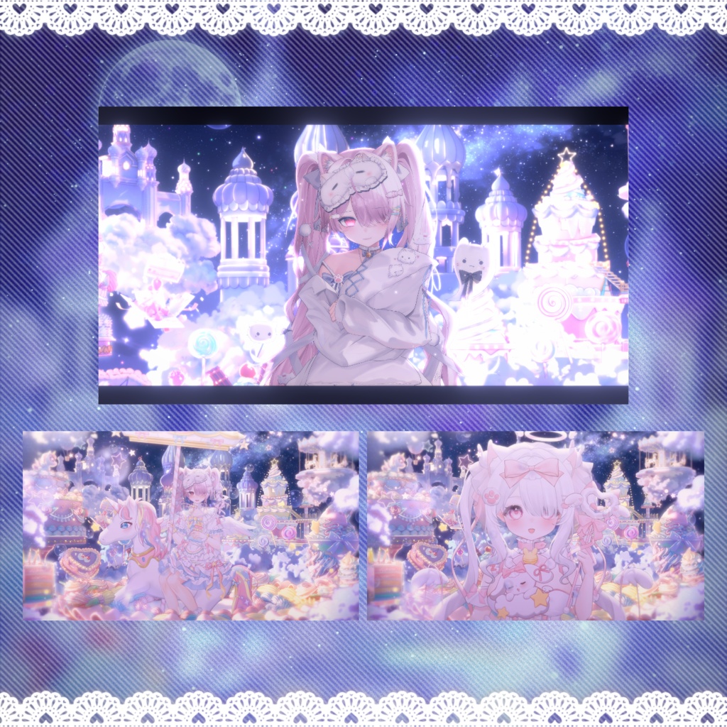 動く背景|Sweet Parade ☁️🏰 銀河パレードの祝祭背景 /誕生日配信 / 記念日配信 / イベント配信 / 昼夜差分 / ユニコーン / ケーキテーブル / ループスクロール / VTuber向け配信素材/雰囲気/動画素材/配信部屋/宴会
