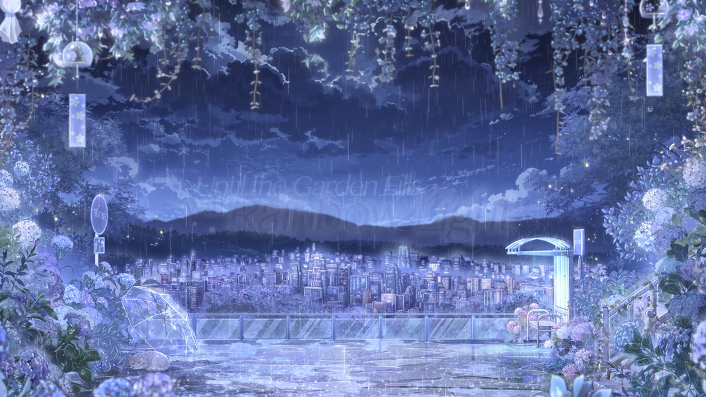 【動く背景素材】🌈紫陽花の雨上がり庭園背景&前景素材☔|配信部屋 / 昼夜差分 / 晴雨差分 / 虹 / 透明傘 / 子猫 / VTuber向け / 配信用背景素材 / Animated VTuber Background / Hydrangea Garden / Day & Night / Rain & Clear / Stream Room / Foreground