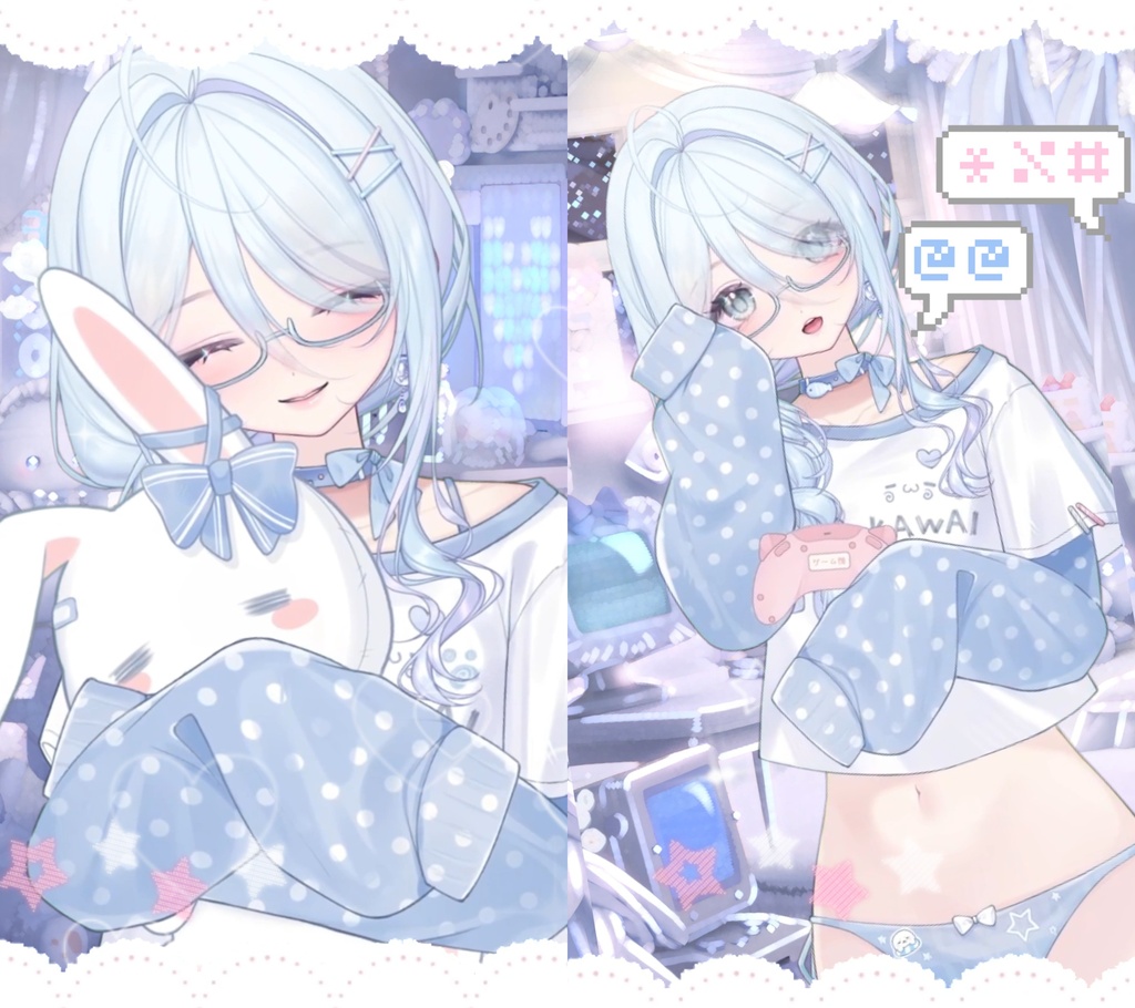 🦭🎮ちょこっとおひるね~♡ ねむねむあざらしの水色おうちウェア|VTS対応 VTuberアニメーション衣装アクセサリー【Live2D/5種ハンドポーズ/ボトム切り替え】Animated VTuber Outfit