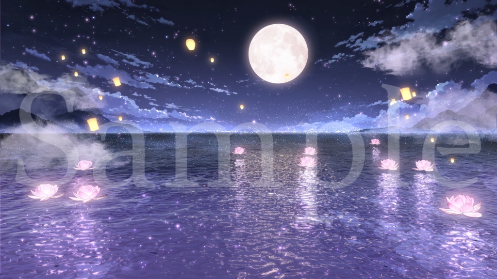 【期間限定価格】୨୧ 🌕月兎花宵🐇୨୧|中秋節・幻想中華風の動くVTuber配信背景|船体OFF差分&月光の海|Animated VTuber Background|Eastern Fantasy Moonlit Sea & Boat-Free Variation