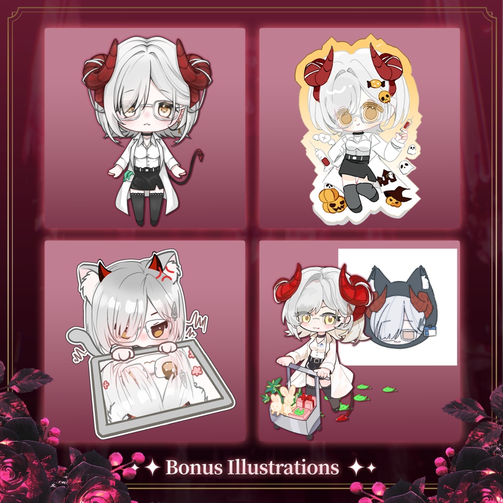 【Live2D Model/live2dモデル】⛓️Demon of the Night Clinic ♱🩸|Succubus Nurse|汎用モデル|10 Poses|2 Hairstyles|40+ Toggles|Demon / Animal Ear Forms|Generic Model|Pre-made