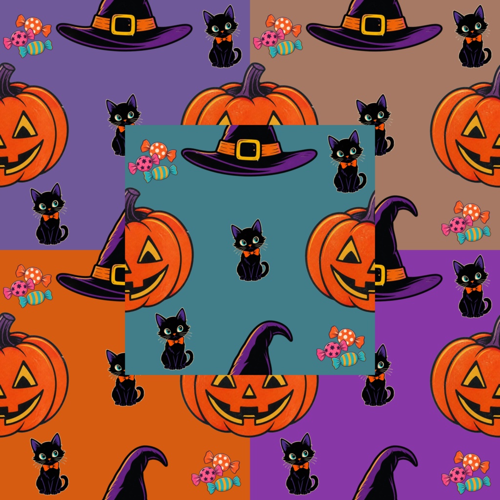 ビビッド×ポップ　ハロウィン　デジタルペーパー　5枚セット　背景素材・壁紙・ラッピングペーパー