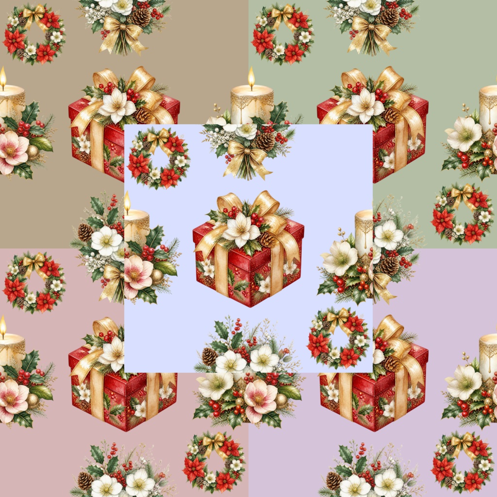 クリスマス　冬の花　デジタルペーパー　5枚セット　背景素材・壁紙・ラッピングペーパー