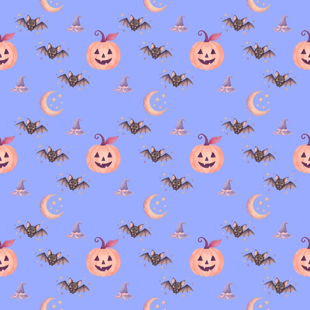 くすみカラー ハロウィン シームレスデジタルペーパー|大人かわいい水彩素材|5柄×2色全10種類|PNG
