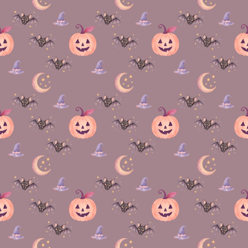 くすみカラー ハロウィン シームレスデジタルペーパー|大人かわいい水彩素材|5柄×2色全10種類|PNG