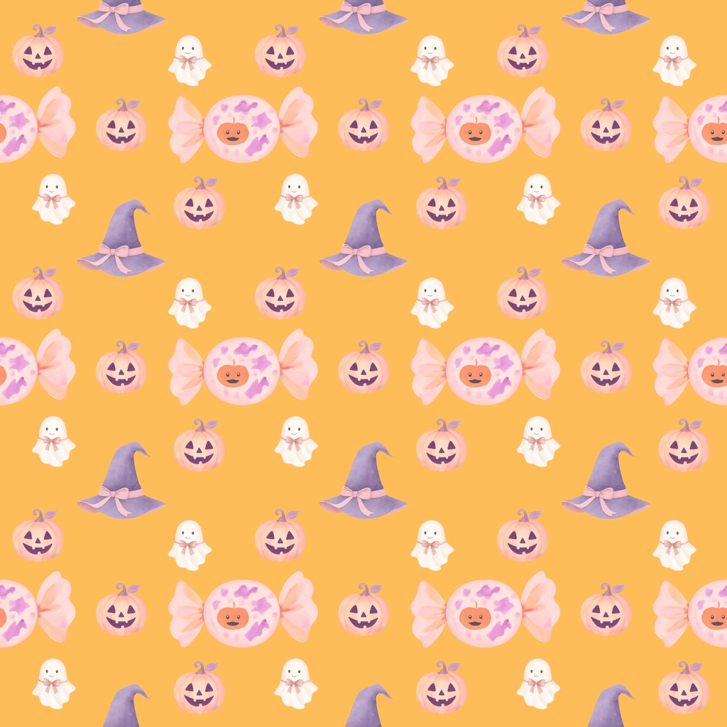 くすみカラー ハロウィン シームレスデジタルペーパー|大人かわいい水彩素材|5柄×2色全10種類|PNG