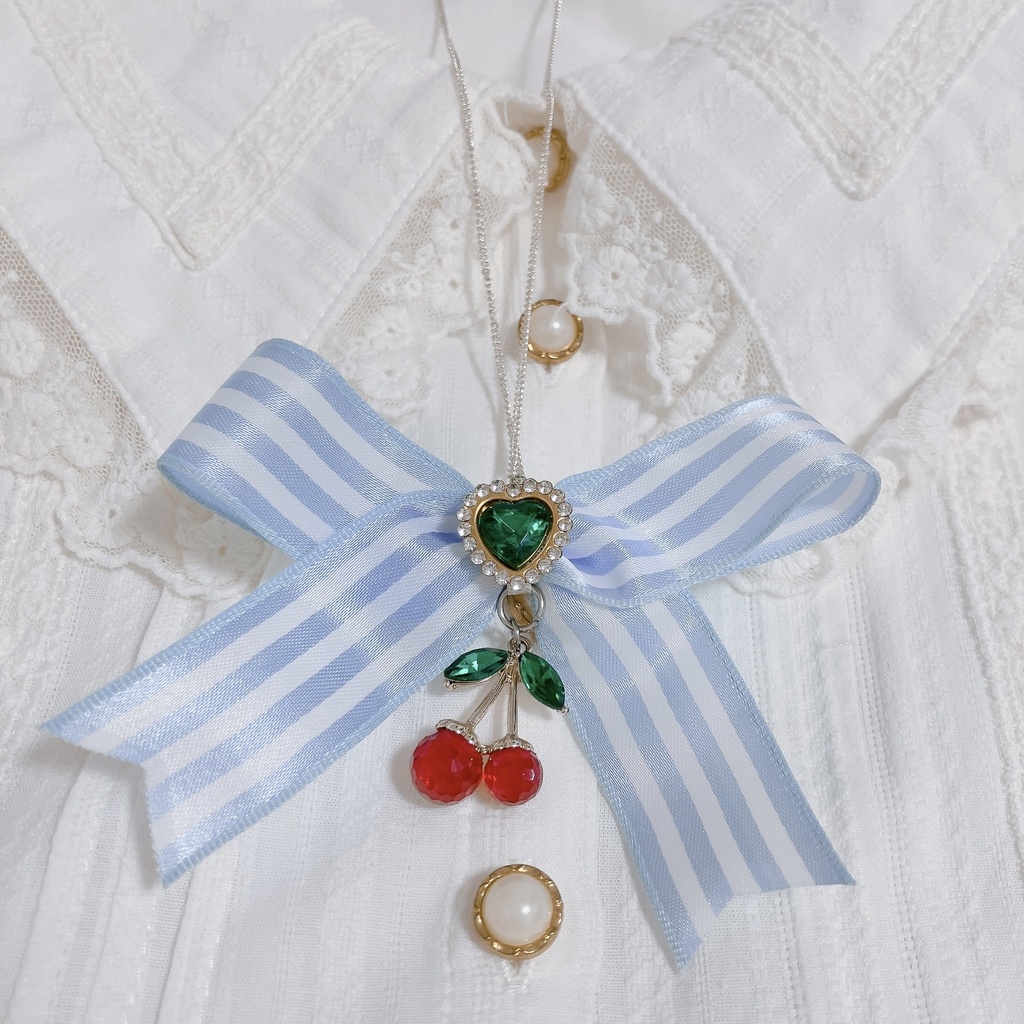 ꔫ チェリー🍒ストライプリボンネックレス ꔫ