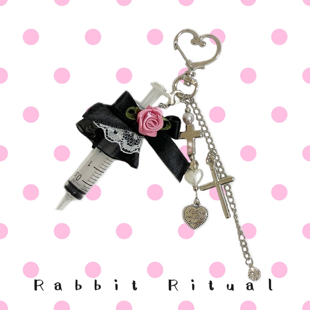 💉お注射ローズナースキーホルダー🎀濃いピンク