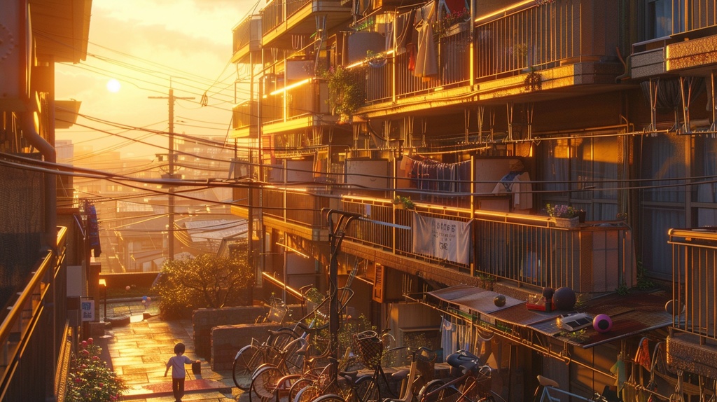 昭和団地の夕暮れ – AI素材パック（8枚）