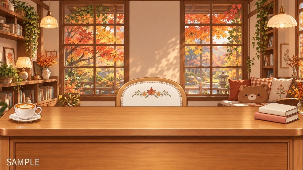 【YouTube・TikTok対応】秋のほっこりルーム|紅葉の配信背景・椅子・机セット【VTuber・配信者向け】