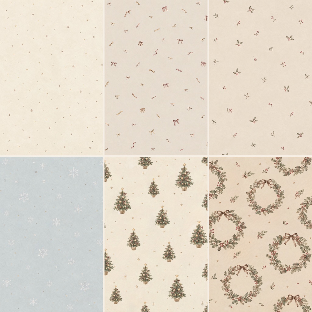 Elegant Christmas|大人のクリスマスデザインペーパー12枚セット|A4印刷用PDF付き