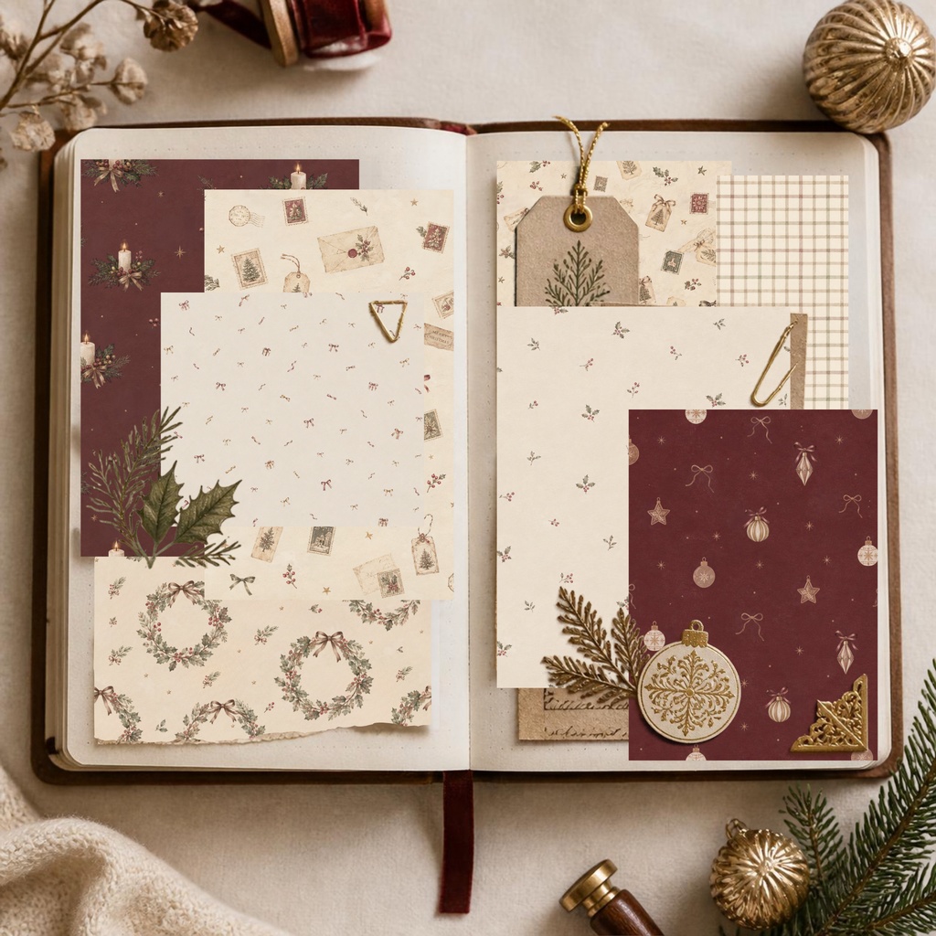 Elegant Christmas|大人のクリスマスデザインペーパー12枚セット|A4印刷用PDF付き