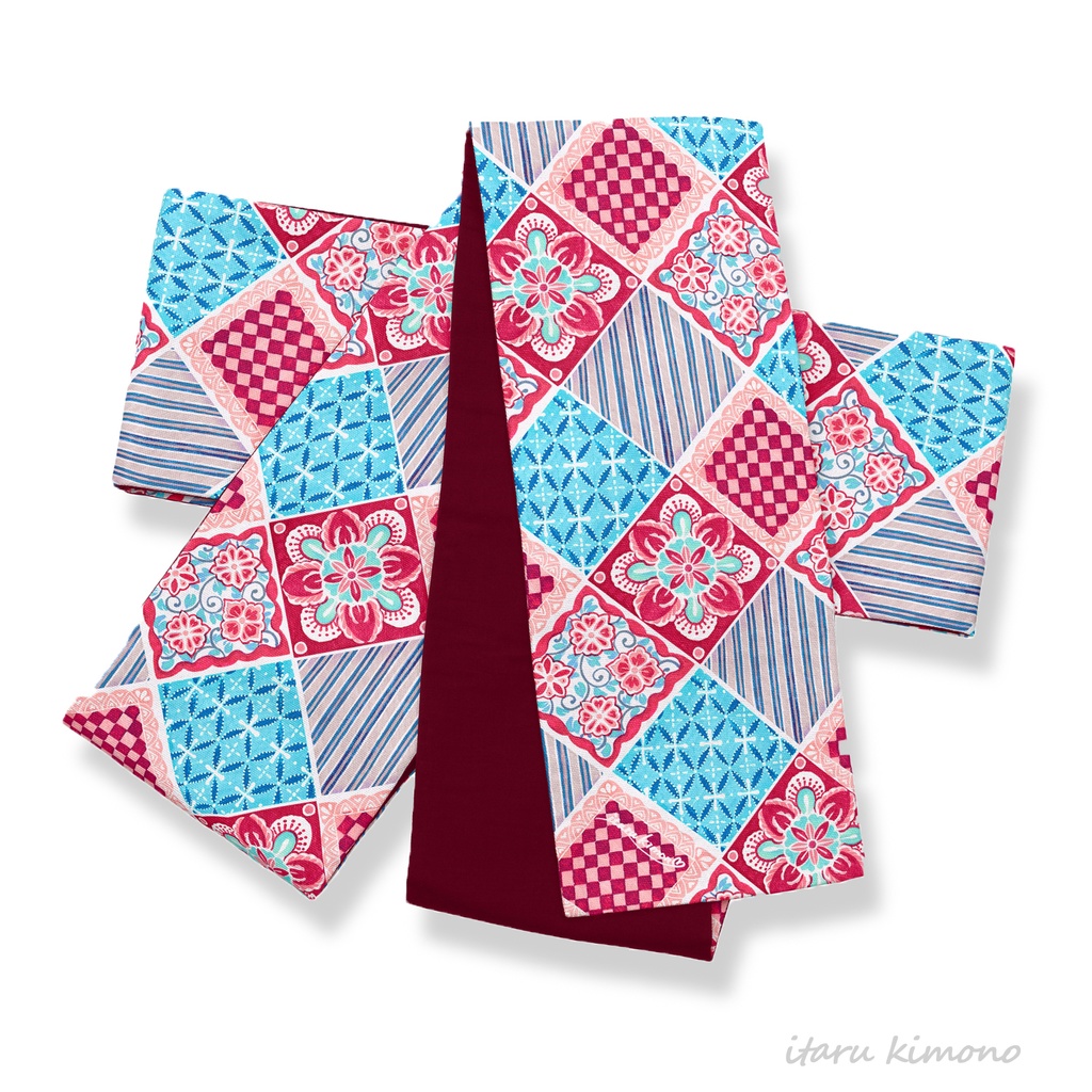 【受注販売】乙女タイル紅【オリジナル半幅帯】