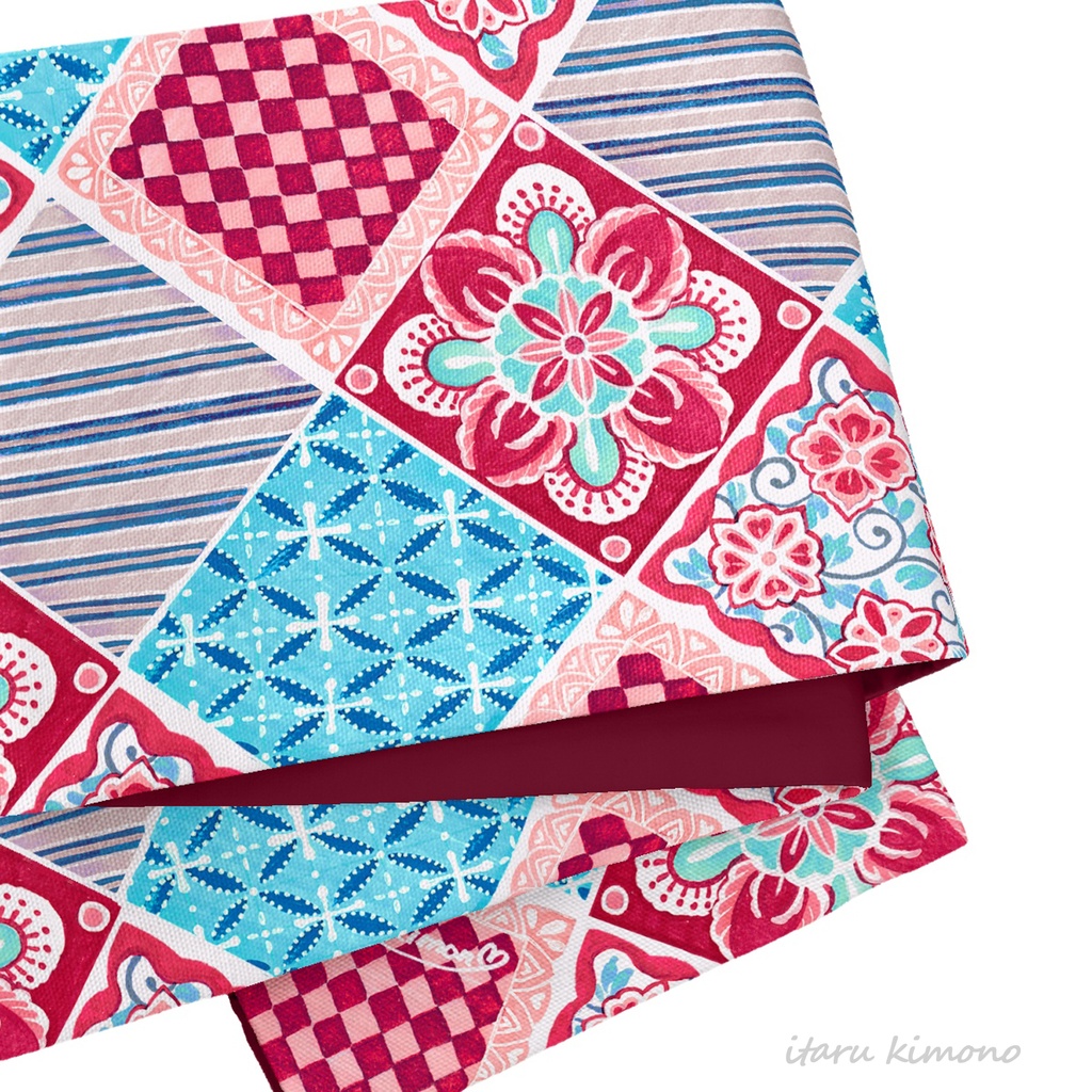 【受注販売】乙女タイル紅【オリジナル半幅帯】