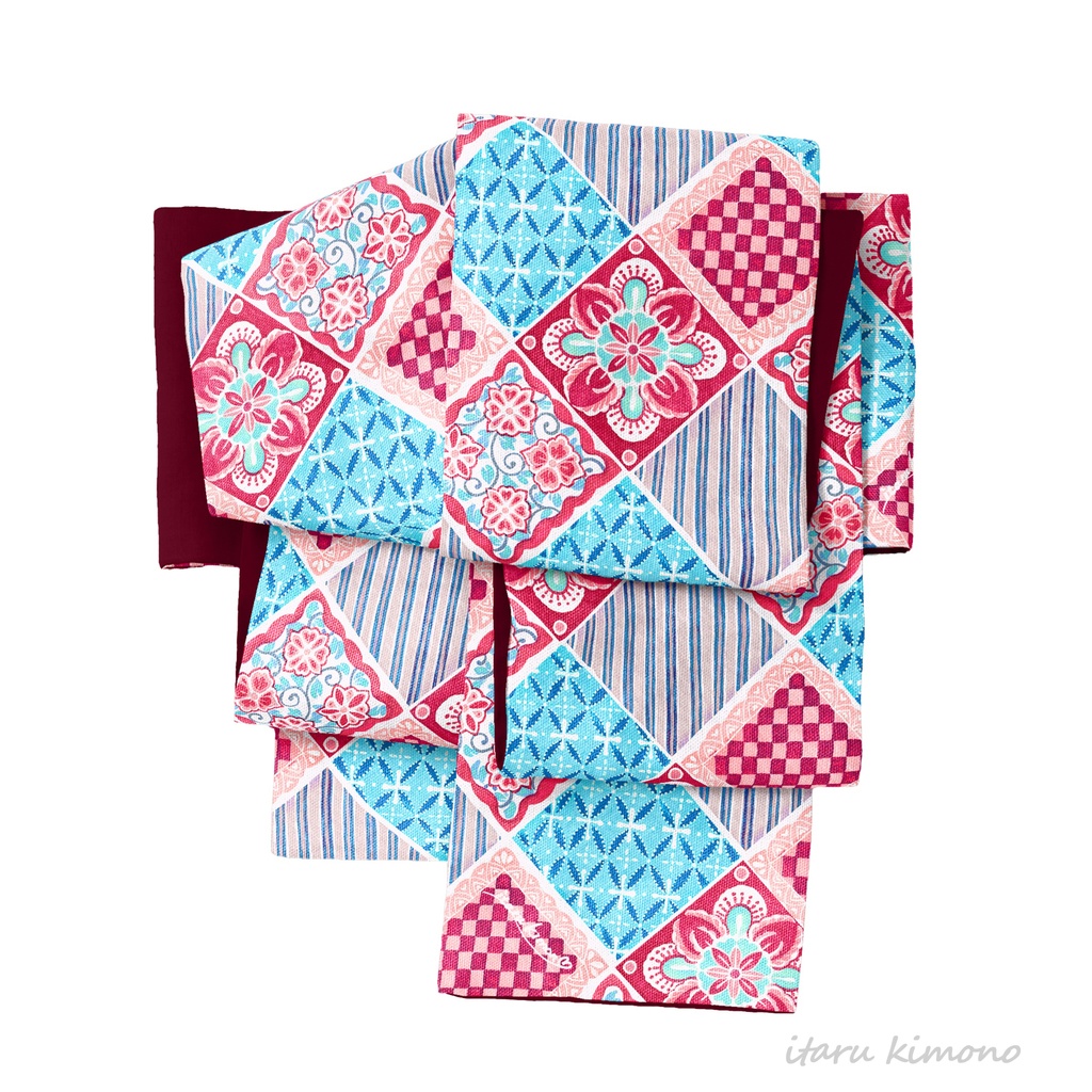 【受注販売】乙女タイル紅【オリジナル半幅帯】