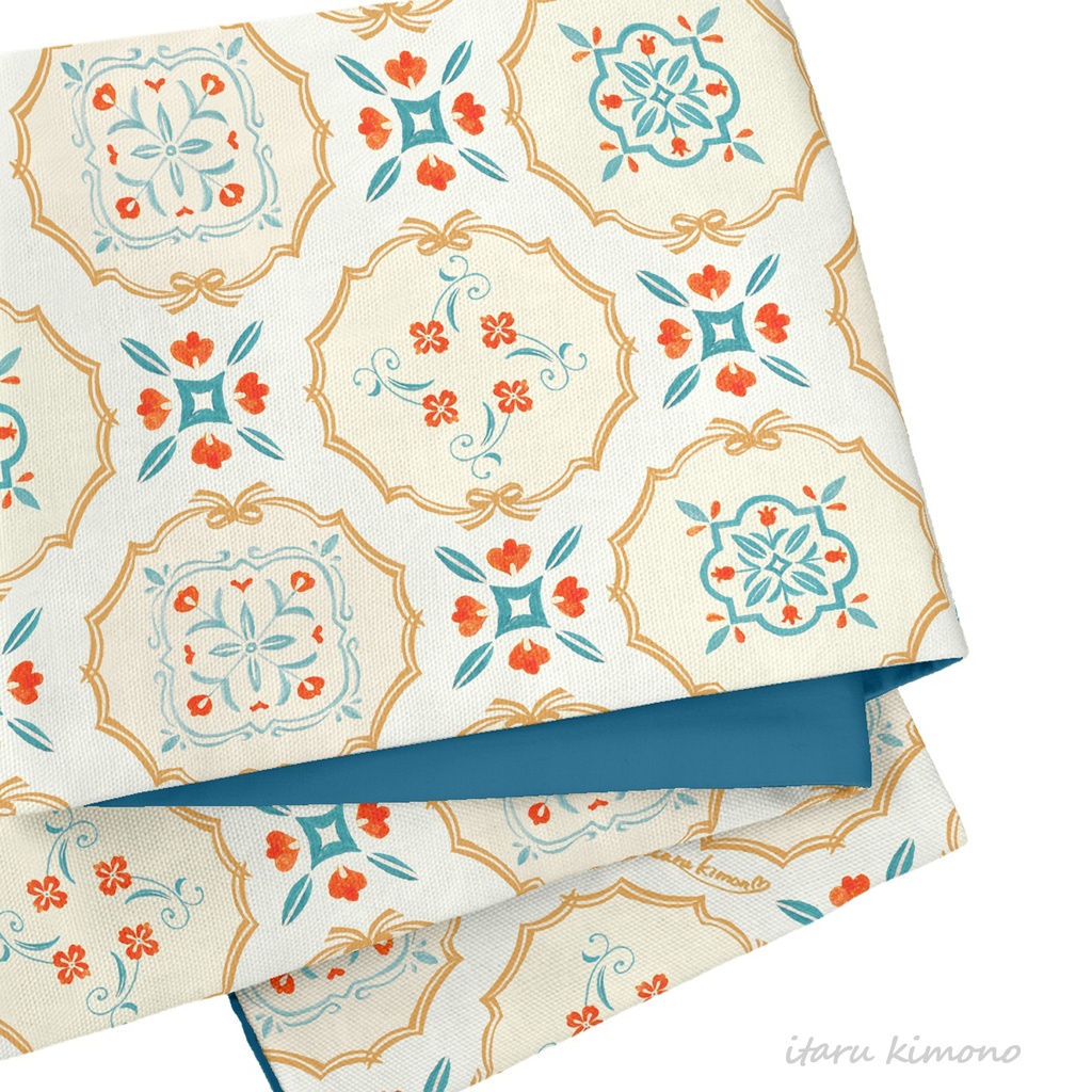 【受注販売】乙女タイル橙【オリジナル半幅帯】