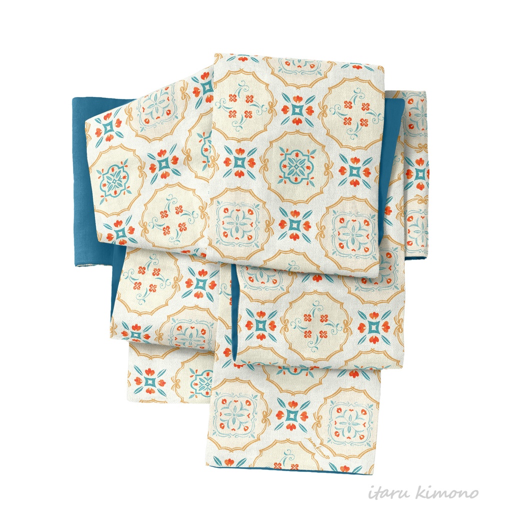 【受注販売】乙女タイル橙【オリジナル半幅帯】