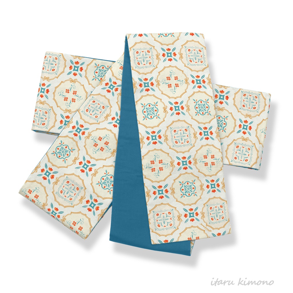 【受注販売】乙女タイル橙【オリジナル半幅帯】