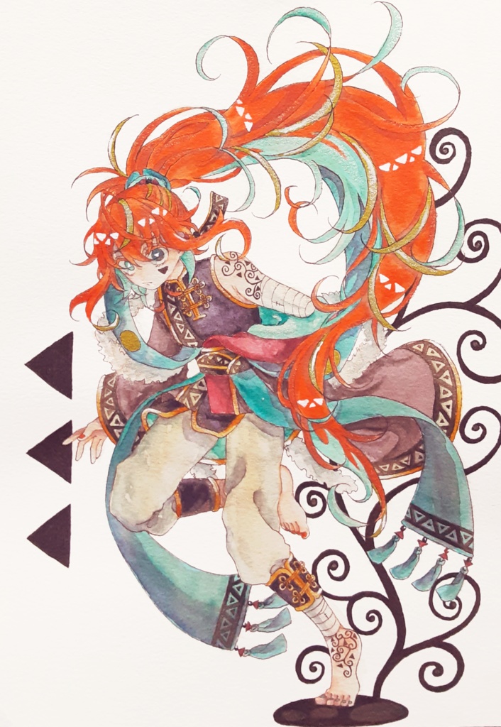 朱（透明水彩原画）