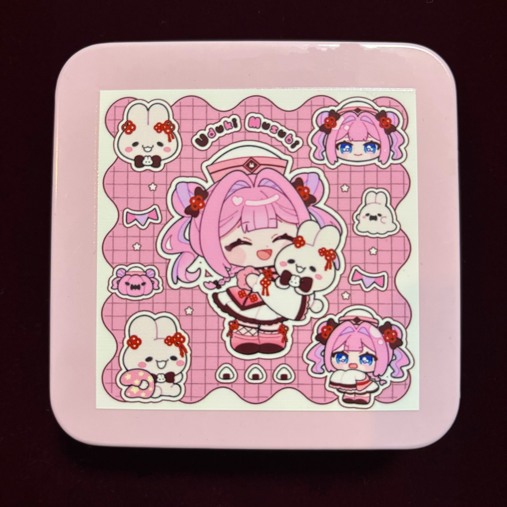 ご機嫌結ちゃんスクエア缶（薄ピンク）