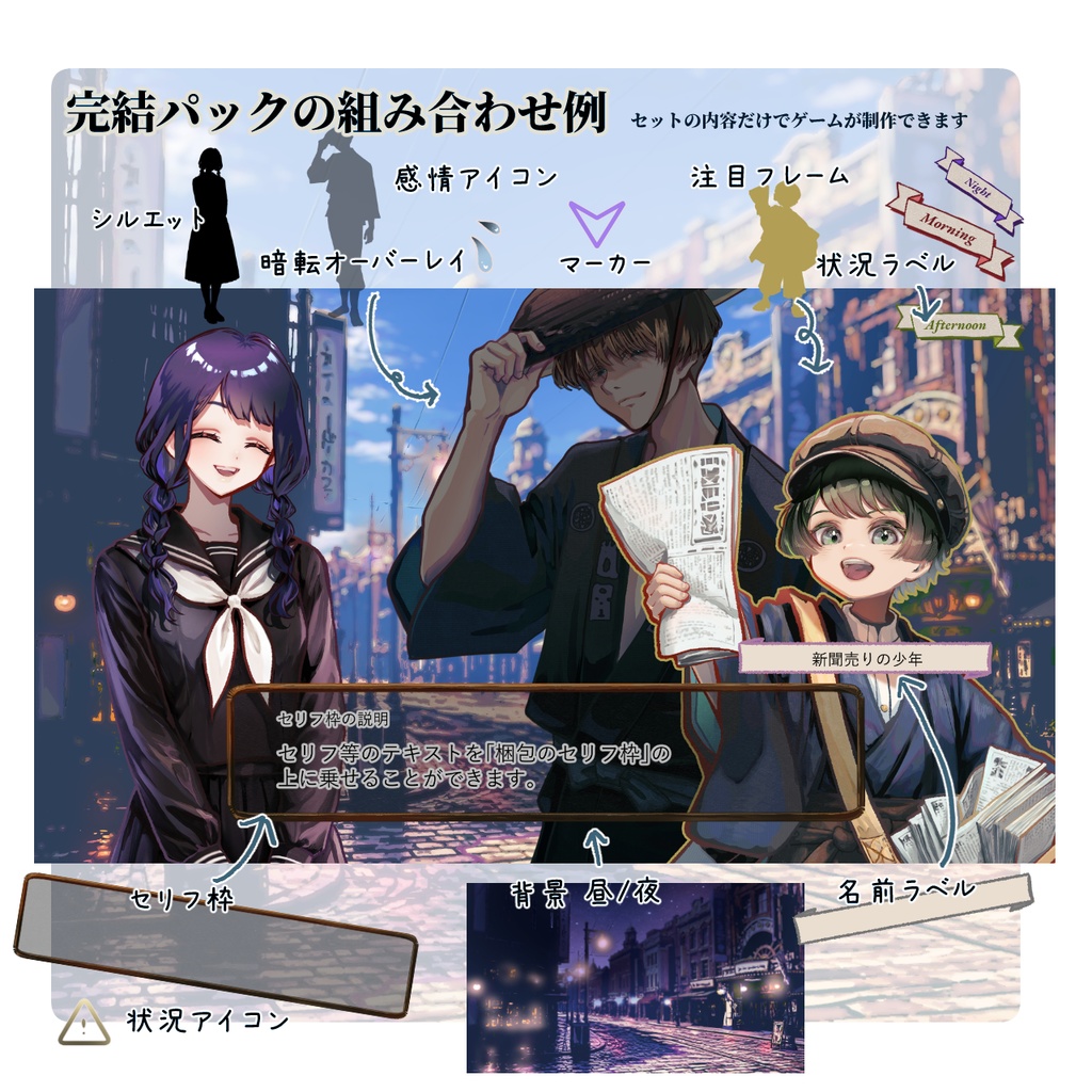 【TRPG/マダミス】すぐ使える|街中・聴き込みシーン完結パック | ココフォリア対応|大正浪漫パックNo.4|素材セット