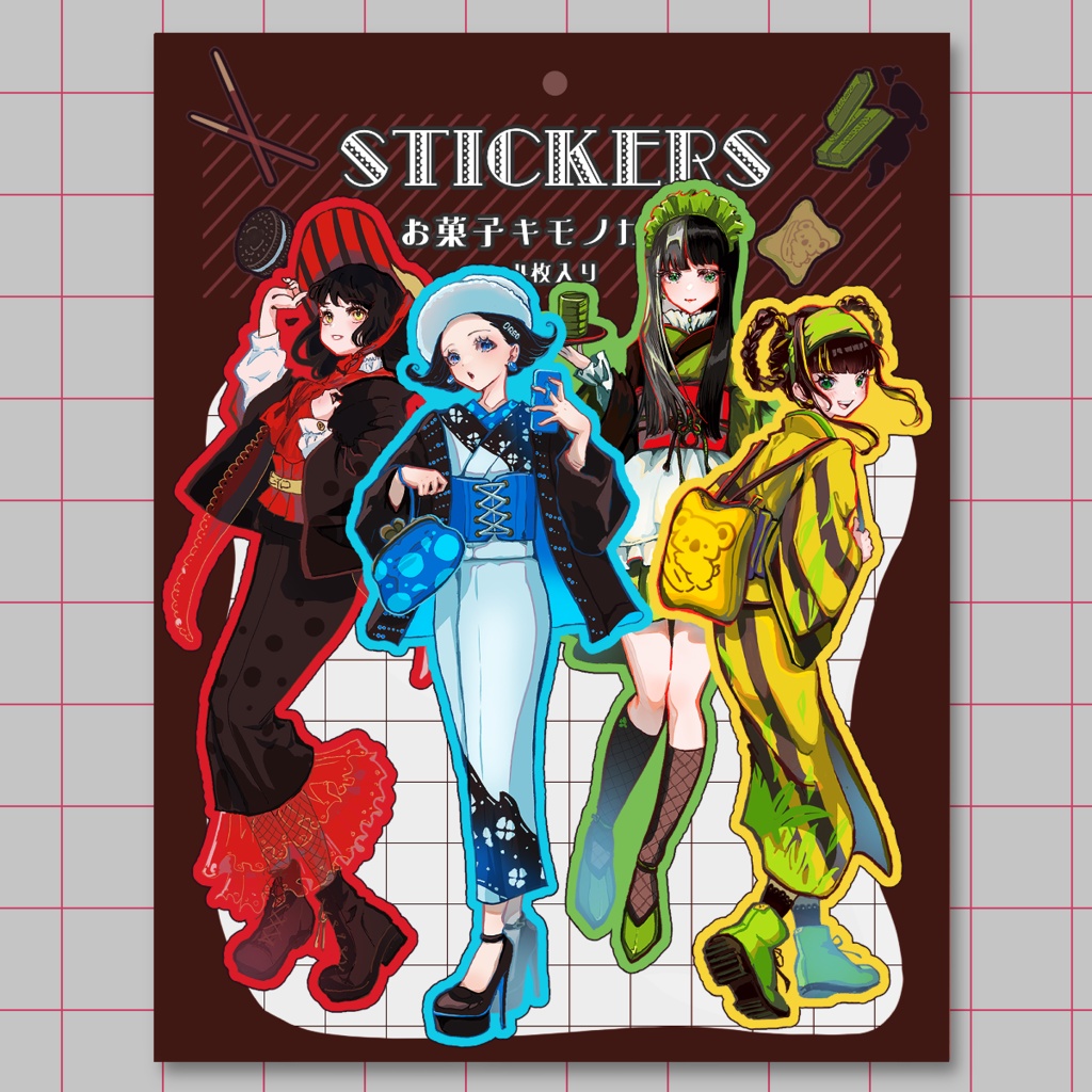 【ステッカー】お菓子キモノガール 4枚セット