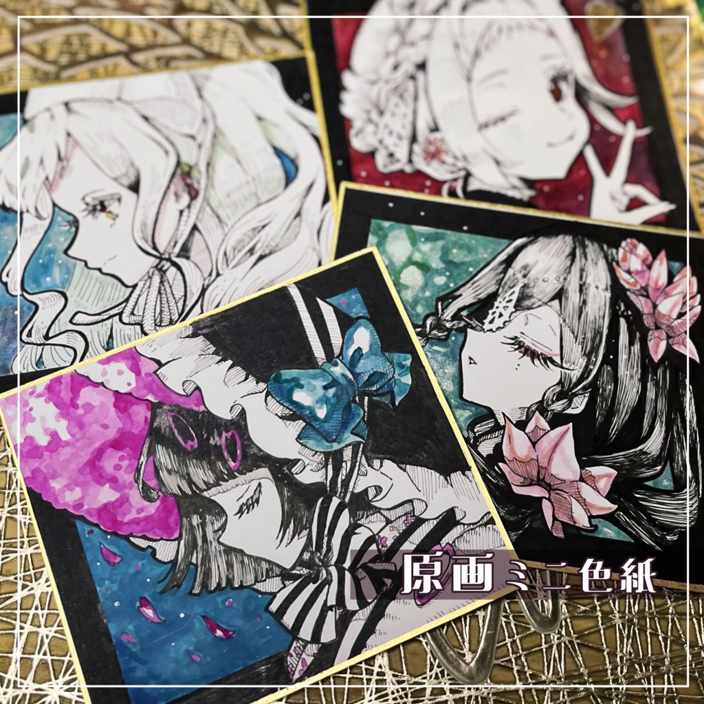 【ミニ色紙原画】 シール・データおまけ / 国旗キモノガール・他