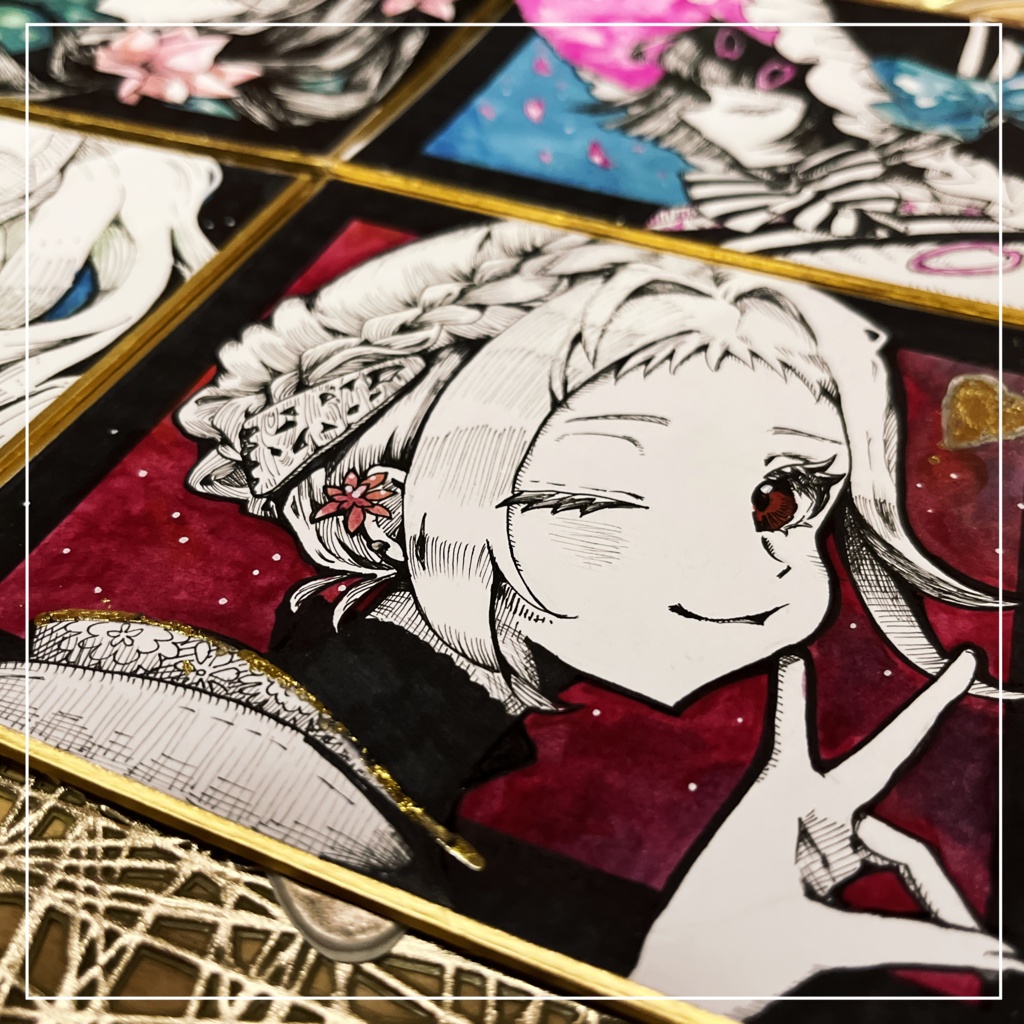 【ミニ色紙原画】 シール・データおまけ / 国旗キモノガール・他