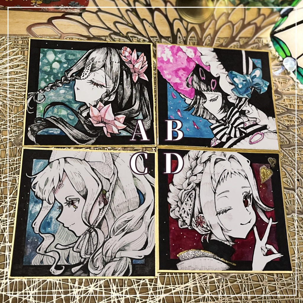 【ミニ色紙原画】 シール・データおまけ / 国旗キモノガール・他