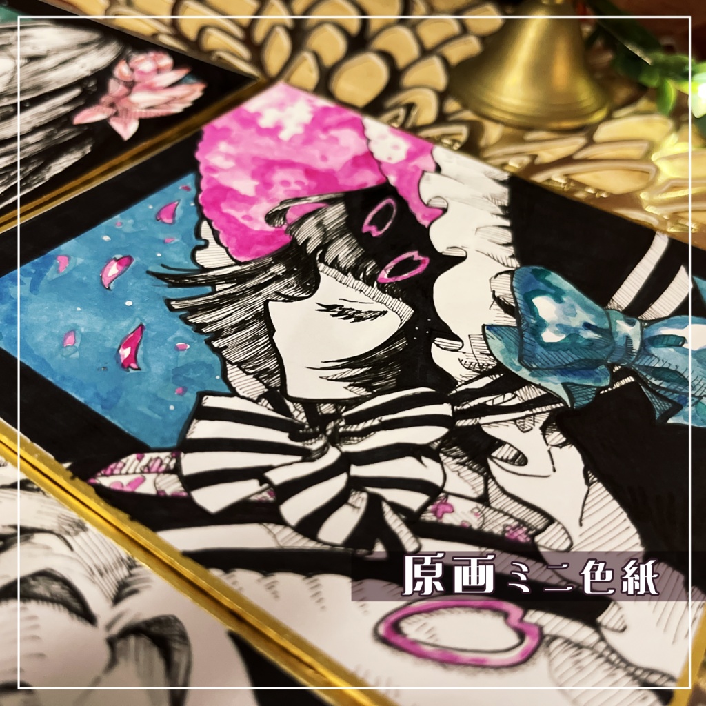 【ミニ色紙原画】 シール・データおまけ / 国旗キモノガール・他