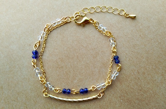 ゴールドチューブと小粒ガラスビーズの2連ブレスレット