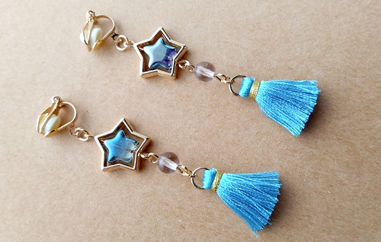 メタルスターのシルクタッセルイヤリング(C)